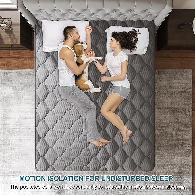Queen Mattress, 14 Inch Hybrid Mattresses Grey Euro Top Medium Firm for Back & Lumbar Support, 100 Night Trial, Individual Pocket Spring Bed for Motion Isolation & Pressure Relief