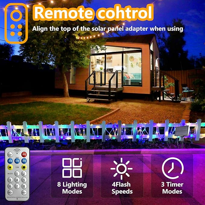Solar String Lights Outdoor, 132Ft(66Ftx2 Pack) 400LED Rope Lights Waterproof, Color Changing LED Fairy Lights Solar Powered,Tube Lights with Remote for Christmas,Garden,Swimming Pool,Trampoline