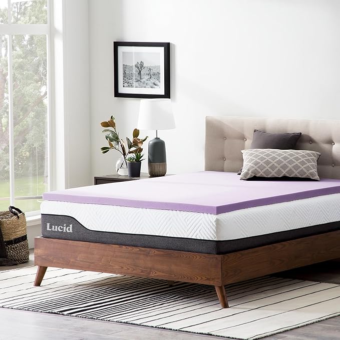 LUCID 2 Inch Lavender Infused Memory Foam Mattress Topper, Full Size – Ventilated Design – Pressure Relieving Bed Topper - Mattress Pad – CertiPur Certified