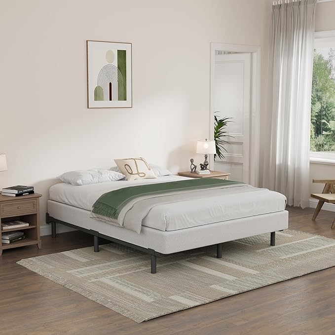Full Size Box Spring and Cover Set, 9 Inch High Profile Metal BoxSpring, Heavy Duty Structure Mattress Foundation, Noise Free, Non-Slip, Easy Assembly