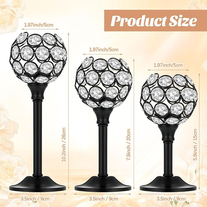 Qunclay 18 Pieces Crystal Candle Holders Bulk Candle Stick Holder Centerpieces for Table Wedding Centerpieces Crystal Decorative Tealight Dining Table Decor for Party(Black)