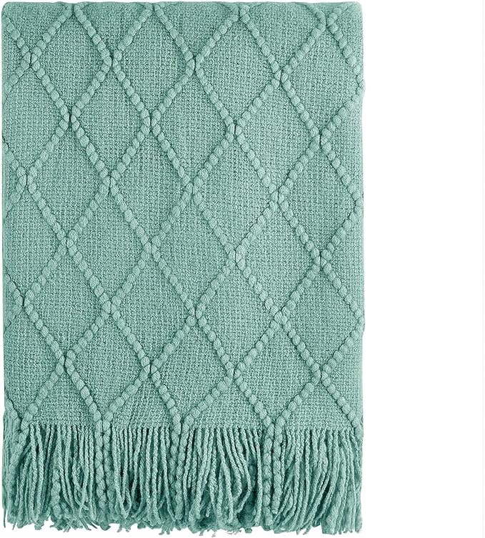 BOURINA Dark Cyan Throw Blanket 50x60 Inches Throw Textured Solid Soft Sofa Couch Decorative Knit Blanket