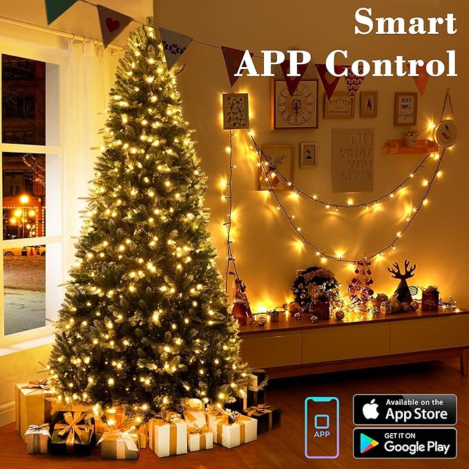 Brizled Smart Christmas Lights, 66FT 200 LED Color Changing Christmas String Lights App & Voice Control, Dimmable Warm White & Multicolor Xmas Tree Lights Music Sync for Indoor Outdoor Wedding Party