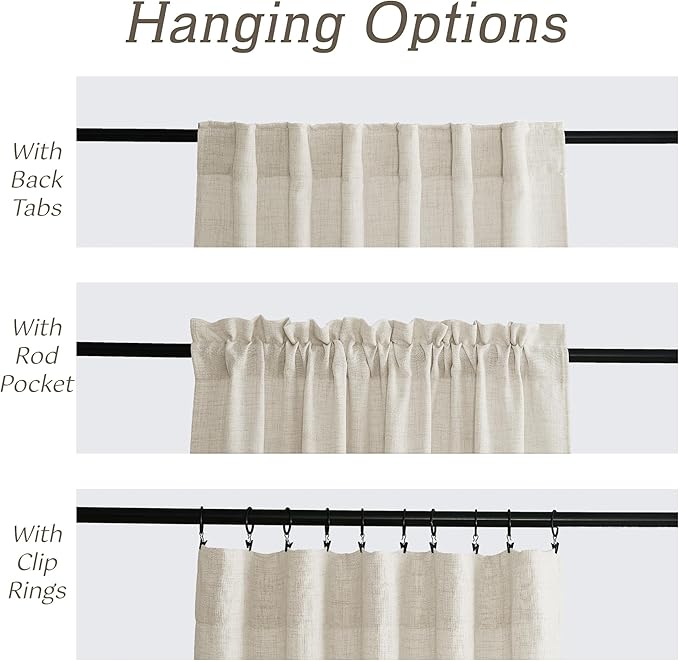 RYB HOME Living Room and Dining Room Curtains and Drapes Linen Sheer, Light Filtering Curtains 72 inches Long, Back Tab/Rod Pocket, Cream Colored, W 52 x L 72 inches, 2 Panels Set