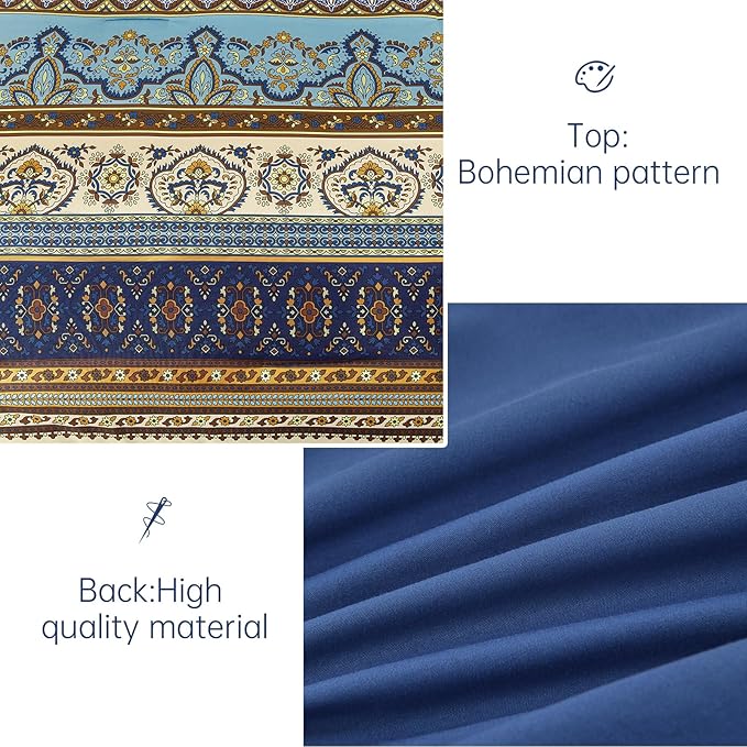 Cottolester Boho Queen Comforter Set 8 Pieces,Brown Blue Bohemian Comforter Paisley Striped Bed in A Bag,Soft Microfiber Bedding Set for All Season