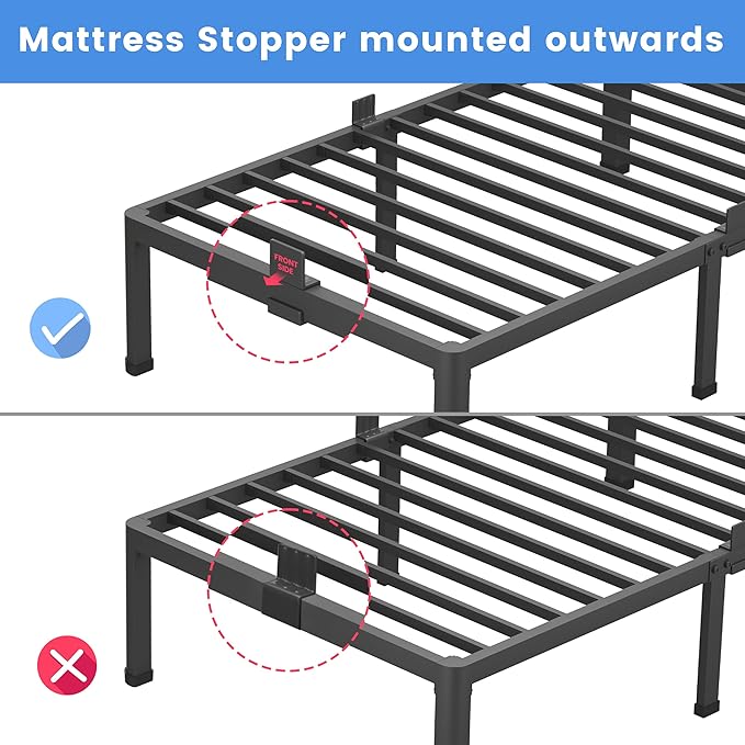 MAF 4 Inch Full Size Metal Platform Bed Frame with Round Corner Legs, 3000 LBS Heavy Duty Steel Slats Support, Noise Free, No Box Spring Needed, Easy Assembly