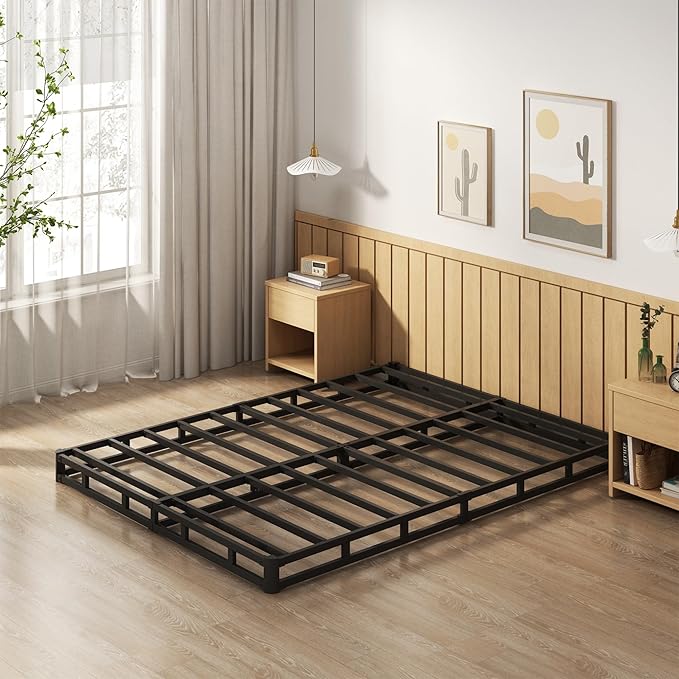 EMODA 4 Inch Box Spring for Queen Bed, 3000 LBS Heavy Duty Metal Mattress Foundation Bed Bas with Fabric Cover, Easy Assembly