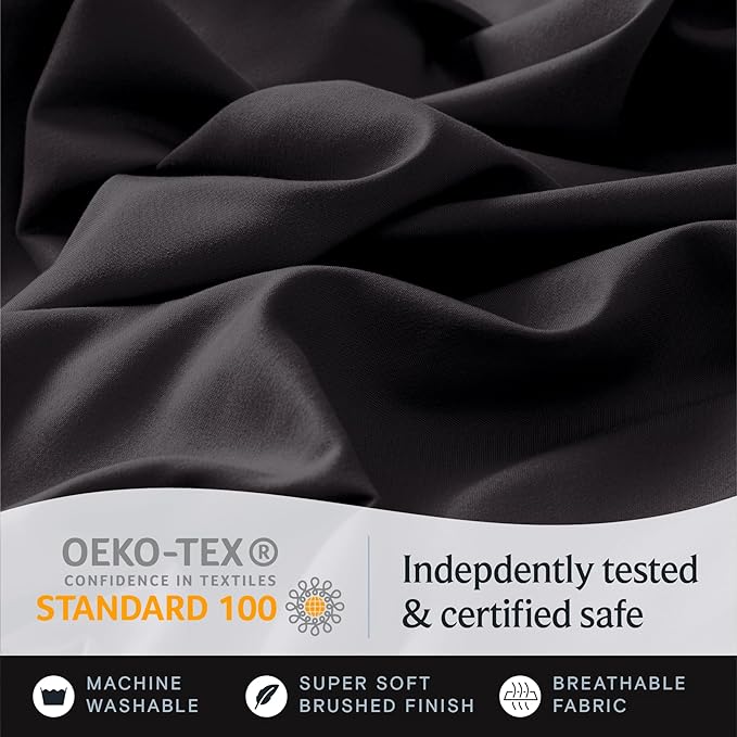 LuxClub 4 PC California King Sheet Set, Breathable Luxury Bed Sheets, Deep Pockets Wrinkle Free Cooling Sheets Machine Washable Hotel Bedding Silky Soft - Black Cal King