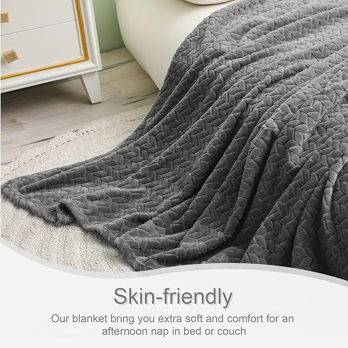 Exclusivo Mezcla Fleece King Size Blanket for Bed, 90x104 Inches Soft Cozy Jacquard Flannel Blankets, Lightweight Fuzzy Plush Warm for Winter, Dark Grey