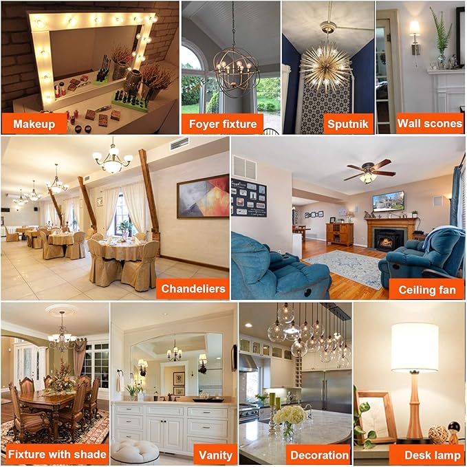 LiteHistory Dimmable G16.5 LED Light Bulb 6W Equal 60W 600lm AC120V Candelabra Bulb 60W for Chandeliers, Ceiling Fan, Vanity Warm White 2700K Globe Light Bulb 6Pack