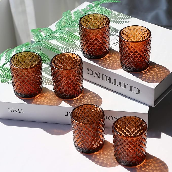 Woho 24pcs Amber Candle Holders for Votive Candles/Tealight Candles, Brown Votive Candle Holder for Boho Home Decor, Glass Tea Lights Candle Holder for Wedding Party Christmas