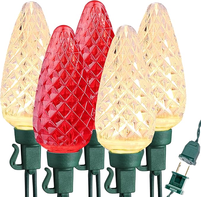 Brizled Outdoor Christmas Lights, 16FT 25 LED Red & Warm White C9 Christmas Lights, Connectable Xmas Tree Light, UL Certified Indoor Light String Waterproof for Outside House Roof Tree Party Decor