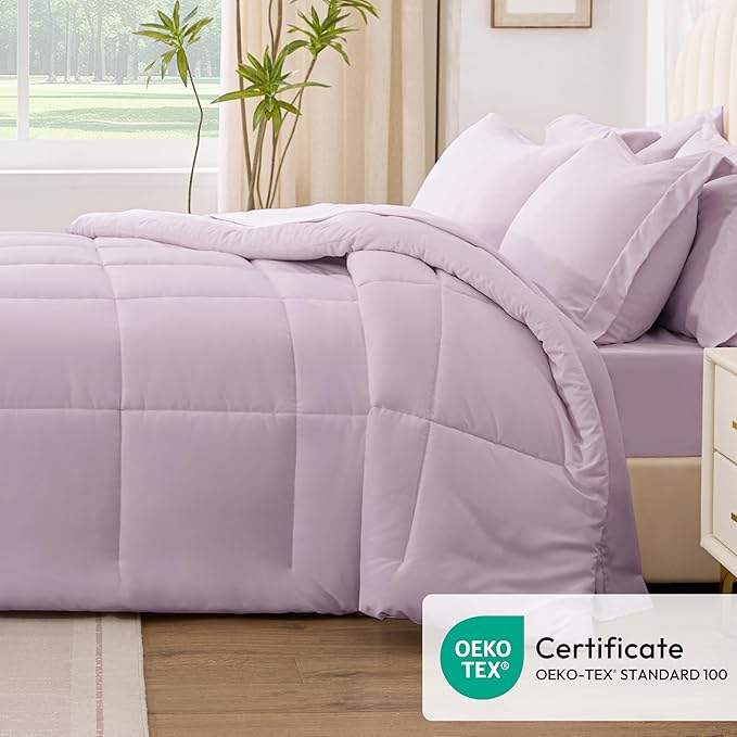 Love's cabin Twin XL Comforter Set Light Purple, 5 Pieces Twin XL Bed in a Bag, All Season Bedding Sets with 1 Comforter, 1 Flat Sheet, 1 Fitted Sheet, 1 Pillowcase and 1 Pillow Sham