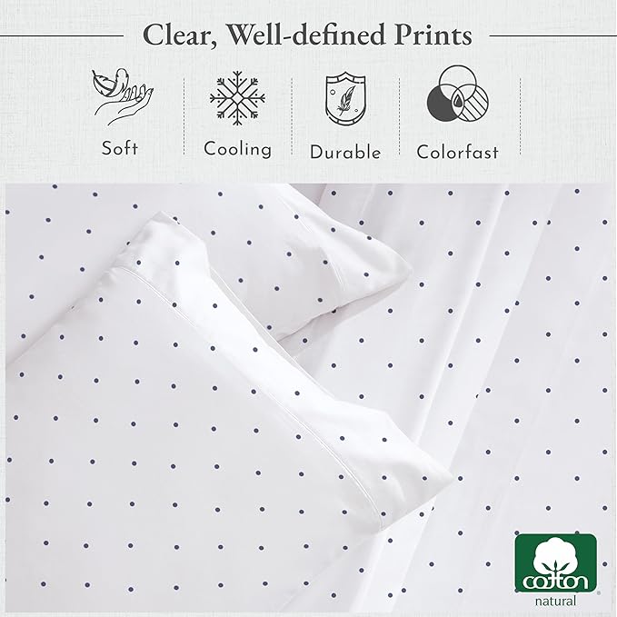 California Design Den Full Size Bed Sheets Set - 400 Thread Count Sateen, Natural 100% Cotton Sheets for Full Size Bed, Deep Pocket Cooling and Durable Bedding Set - Polka Dot