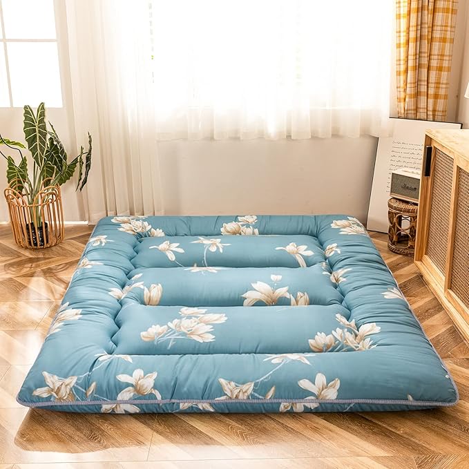 MAXYOYO Floral Printed Rustic Japanese Style Futon Foldable Roll Up Bed Camping Floor Mattress for Adults Floor Lounger Bed Couches and Sofas, Full