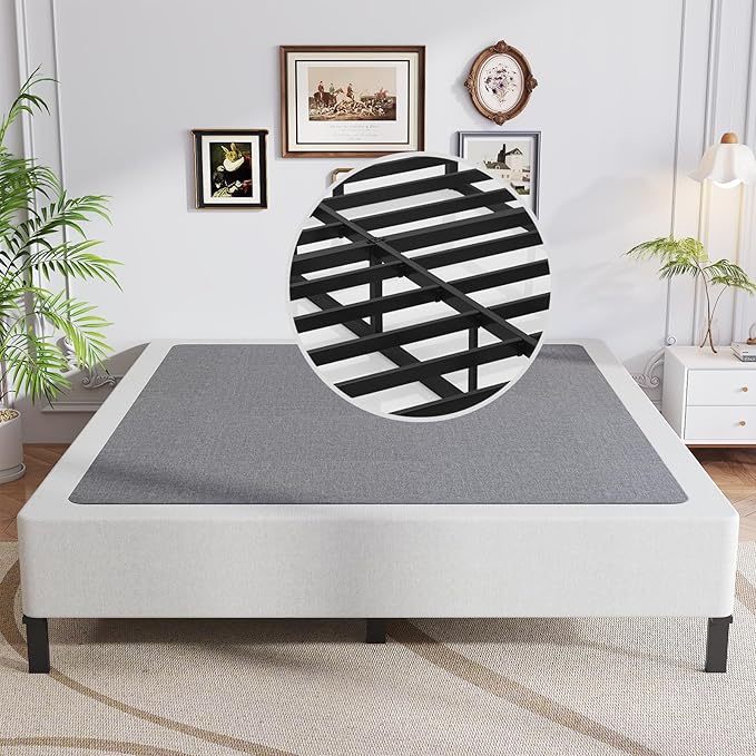 King Box Spring, 9 Inch Metal King Size Box Spring Only, Heavy Duty Metal Frame Mattress Foundation Support for 3000lbs, Easy Assembly, Noise Free, Non Slip