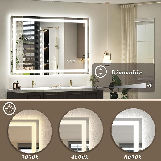 40 x 36 LED Bathroom Mirror for Wall, Lighted Vanity Mirror, Dimmable, Anti-Fog, Shatter-Proof, ETL Listed (Front Lights + Backlit)