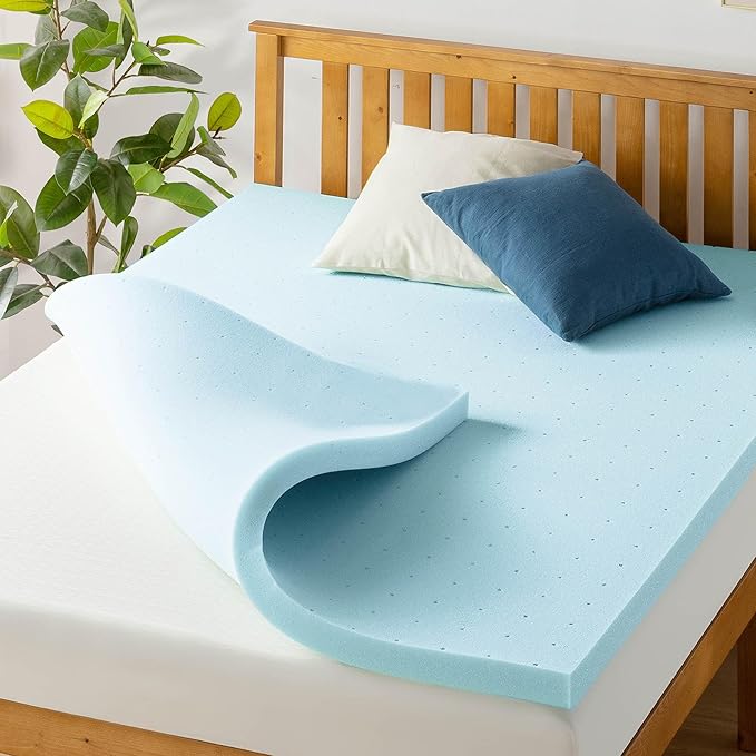 Best Price Mattress 2 Inch Ventilated Memory Foam Mattress Topper, Cooling Gel Infusion, Dorm Essentials, Short Queen Blue