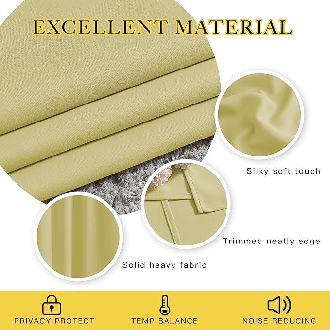 NICETOWN Paler Yellow Room Darkening Curtains for Living Room, Grommet Thermal Insulated Window Drapes Room Divider Blinds Sound Reducing for Living Room, W46 x L102, 2 Pieces