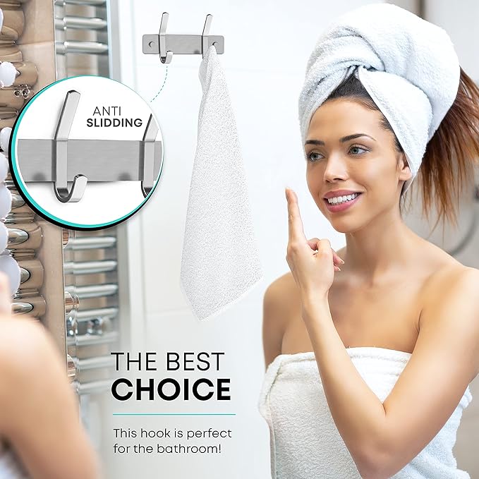 Small Coat Rack Wall Mount – Brushed Nickel 6 Inch Stainless Steel Hook Rail with 2 Heavy Duty Double Coat Hooks – Wall Mounted Coat Hanger for Entryway, Bathroom, Bedroom, Towel, Hat Organizer