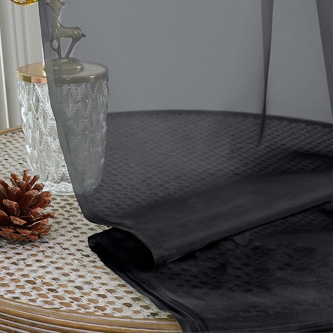 OVZME Black Bedroom Curtains 96 Length for Farmhouse, 59 Inch Extra Wide Light Filtering Voile Drapes Light Airy Window Decor for Patio Door Living Room Bedroom Dining, 59Wx96L Inches