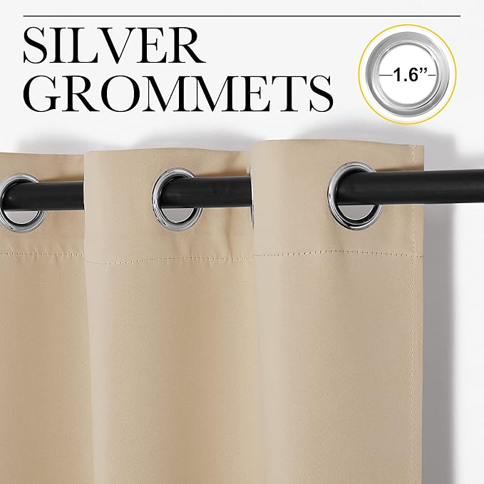 NICETOWN Room Darkening Draperies Window Curtain Panels, Thermal Insulated Grommet Room Darkening Curtains for Bedroom (Biscotti Beige, 2 Panels, W42 x L48 -inch)