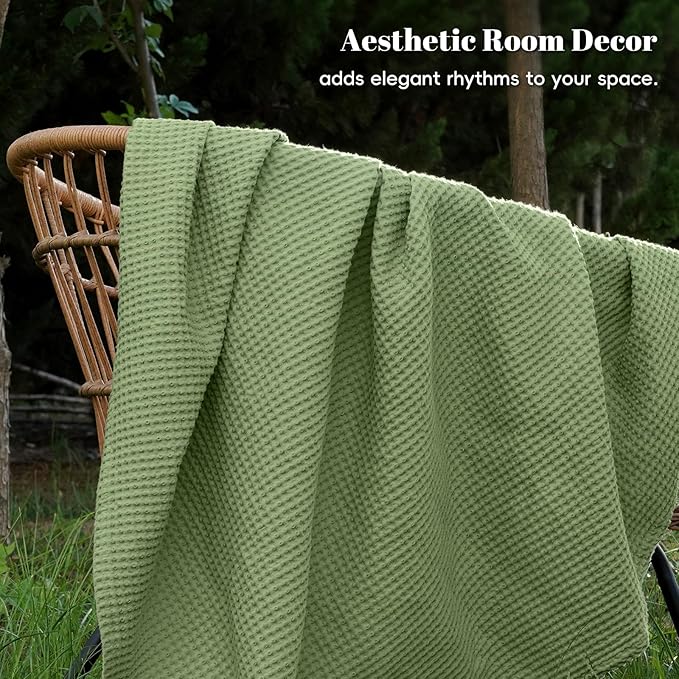 PHF 100% Cotton Waffle Weave Blanket Queen Size for Bed,Snag Proof Lightweight Breathable Moisture-Wicking Throw for Couch,Great for Layering in Cold Weather,Machine Washable, Home Decor-Loden Green