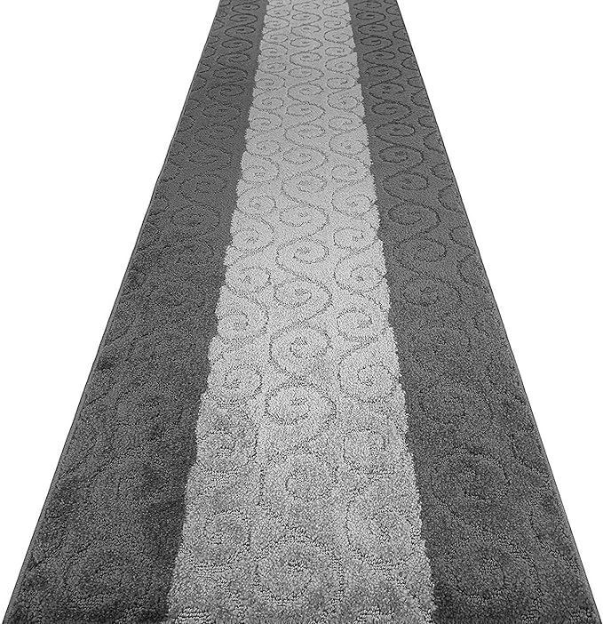 Custom Size Modern Runner Rug Carpet for Hallway Entryway Foyer Kitchen, Slip Resistant Latex Rubber Backed 31 inch Wide X Customized Length, Scroll Grey, 31 inch X 6 feet