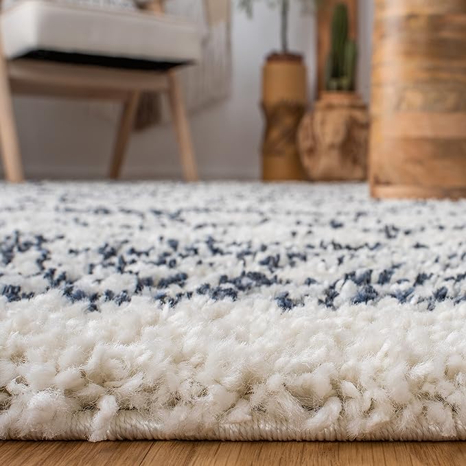 SAFAVIEH Arizona Shag Collection Area Rug - 2'3" x 12' Runner, Ivory & Slate, Non-Shedding & Easy Cleaning, Plush Thick Pile, Ideal for Living Room, Bedroom, Dining Space (ASG741M)