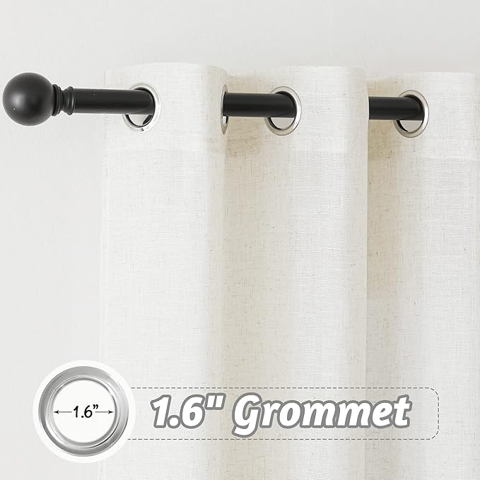 RYB HOME Curtains for Large Window Decor, Linen Textured Semi Sheer Privacy Drapes for Bedroom Living Room, Sheer Backdrop Canopy Bed Curtains, W 100 x L 84 inch, 1 Panel, Linen