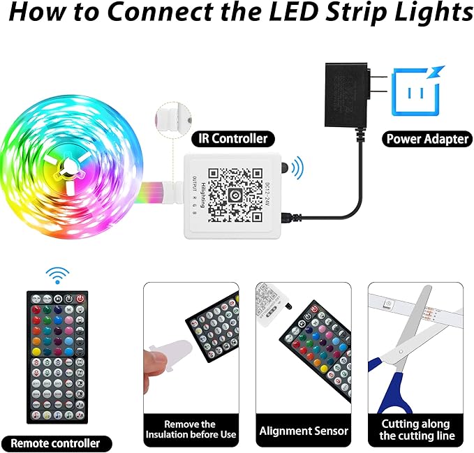 Led Lights for Bedroom 66ft Music Sync Color Changing Led Strip Lights with 60 Key Remote and App Control RGB Led Light Strip for Home Party Room Decoration