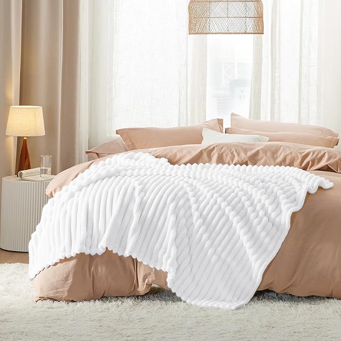 Bedsure GentleSoft White Fleece Blanket for Couch - Cozy Soft Blankets for Women, Cute Small Throws for Girls, 50x70 Inches