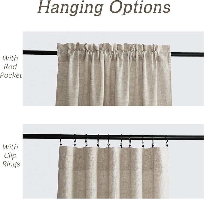RYB HOME Natural Beige Linen Sheer Curtains 95 inches Long for Living Room and Dining Room, Weave Textured/Rod Pocket, Light Filtering Sheer Curtains and Drapes, W 52 x L 95 inches, 2 Panels Set