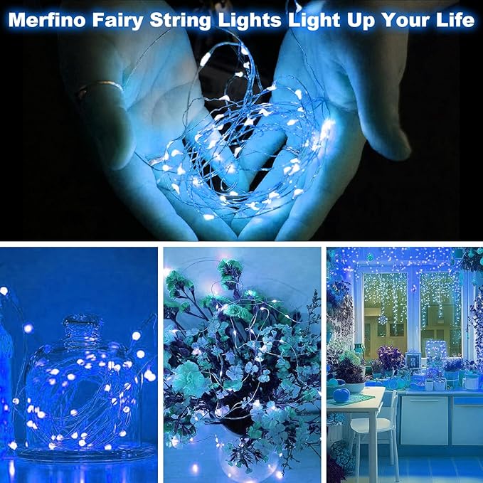 30 Pack Fairy Lights Battery Operated - 3 Speed Modes, 7Ft 20 LED String Twinkle Lights, Waterproof Copper Wire, Mini Firefly Light for Mason Jars Vases Christmas Decor, Blue