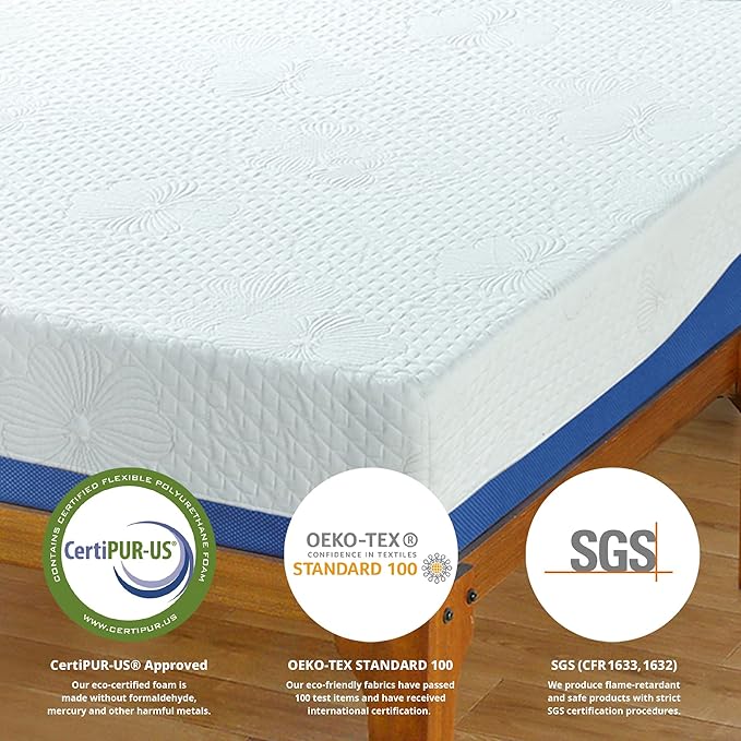 Olee Sleep King Mattress, 10 Inch Gel Memory Foam Mattress, Gel Infused for Comfort and Pressure Relief, CertiPUR-US Certified, Bed-in-a-Box, Medium Firm, Blue, King Size