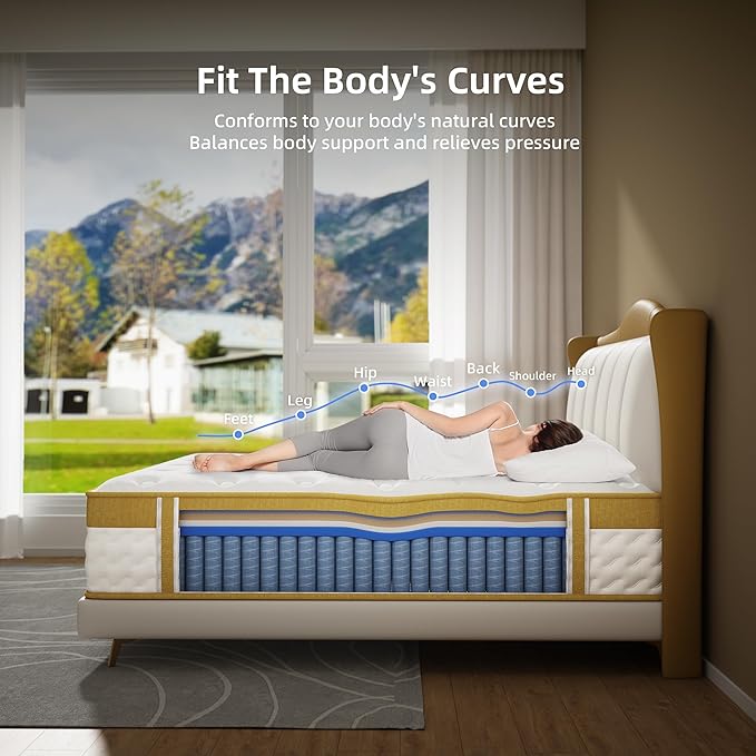 Cooling Gel King Size Mattress 10 Inch Hybrid King Mattress in a Box with Pocketed Springs Memory Foam for Back Pain & Pressure Relief with CertiPUR-US Certified Foam