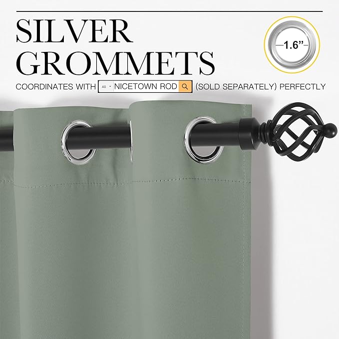 NICETOWN Patio Glass Door Blackout Curtains for Bedroom/Living Room, Privacy Panel Drapes for Dining Room and Guest Room (Greyish Green, 42 inches Wide x 90 inches Long, 1 Pair)