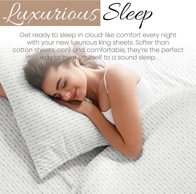 Linen Market 4 Piece King Sheet Set - Breathable, Double-Brushed Patterned Cooling Sheets – Oeko-TEX Certified Ultra Soft & Wrinkle-Free 16" Deep-Pocket King Sheets - Easy Care Beaded Arrows Gray