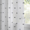 MYSKY HOME White Curtains for Bedroom 84 Inch Length Long Sheer Curtains for Living Room Nursery Curtains with Grey Patched Design Rod Pocket Privacy Window Drapes Dining Room 52" x 84" 2 Panels