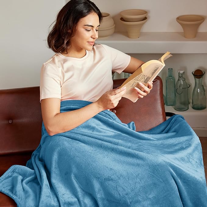 Exclusivo Mezcla Extra Large Fleece Throw Blanket for Couch, Sofa, 300GSM Super Soft and Warm Blankets, Washed Blue Throw All Season Use, Cozy, Plush, Lightweight, 50x70 Inches