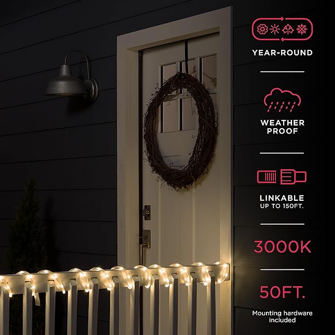 UltraPro LED Rope Lights, 50ft Classic Clear Rope, Warm White Light 3000K, Indoor/Outdoor, Flexible, Linkable, Durable, Rope-Lights Outdoor, 54505 (Pack of 3)