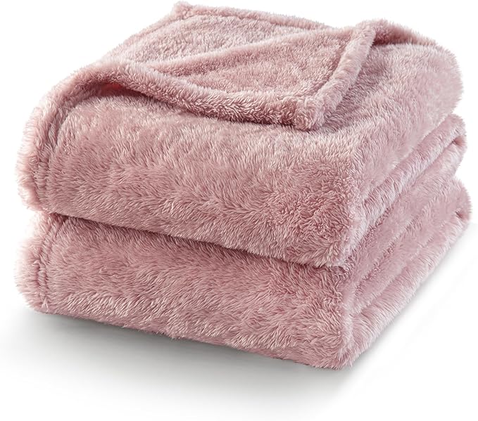 Exclusivo Mezcla Plush Fuzzy Fleece Bed Blanket Twin Size, Super Soft, Fluffy and Warm Blankets, Suitable for All Seasons (Dusty Pink, 90x66 Inches)