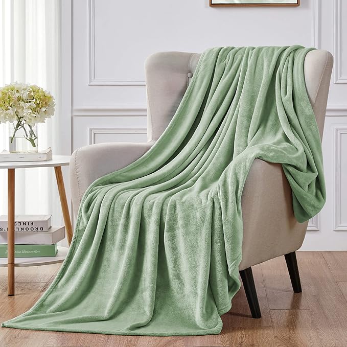 Walensee Fleece Blanket Plush Throw Fuzzy Lightweight (Queen Size 90x90 Sage Green) Super Soft Microfiber Flannel Blankets for Couch, Bed, Sofa Ultra Luxurious Warm and Cozy for All Seasons
