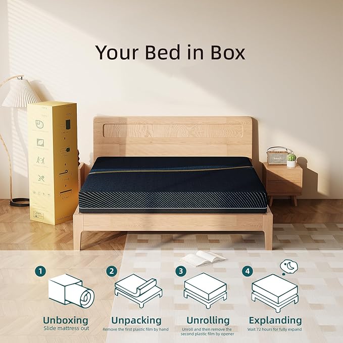 Crystli Queen Mattress 12 Inch, Gel Memory Foam Queen Size Mattresses, Activated Charcoal Infused, Medium Firm Bed Mattress in a Box for Pressure Relief, Fiberglass-Free, CertiPUR-US Certified, Black