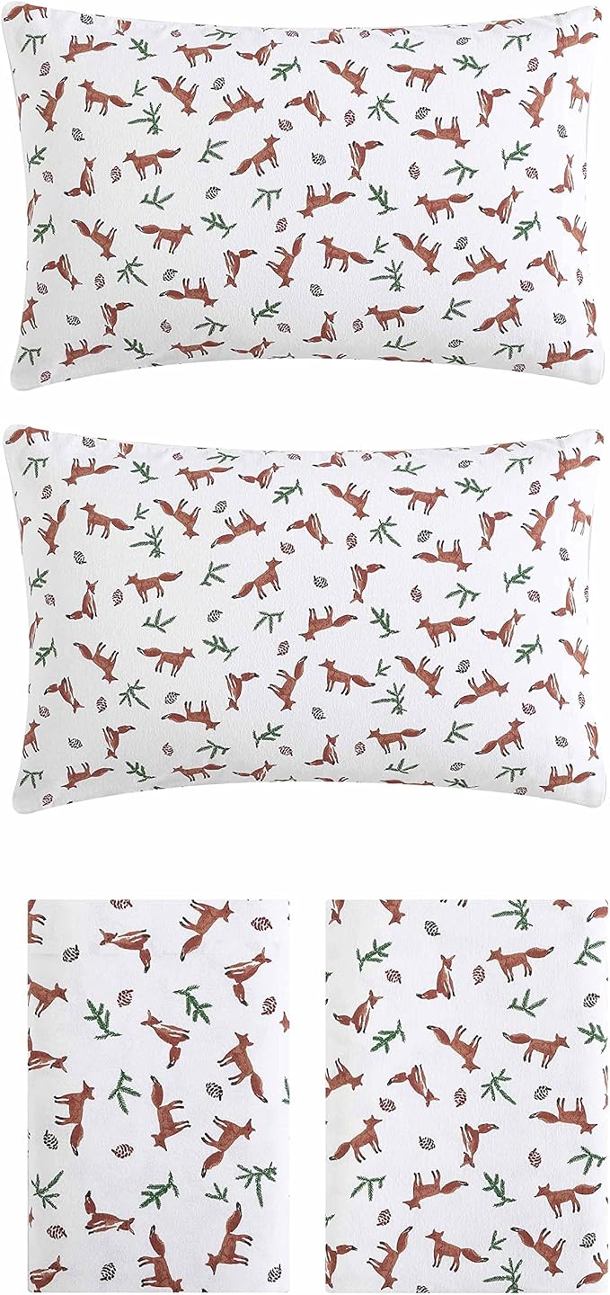 Eddie Bauer- Twin XL Sheet Set, Cotton Flannel Bedding Set, Brushed for Extra Softness, Cozy Home Décor (Fox Trail Orange, Twin XL)