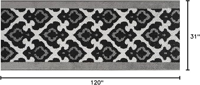 Custom Length Cut to Size Fleur de Lis Inspired Carpet Runner Rug for Hallways, Non Slip Rubber Backed, 31 inch Wide X Customized Length, Royal Grey, 31 inch X 10 feet