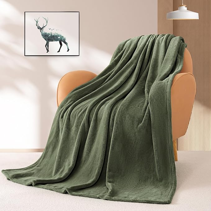 BEAUTEX Fleece Blanket Queen Size Super Soft Flannel Throw Blanket Lightweight Fuzzy Plush Blanket for Couch Sofa or Bed All Seasons (Olive Green, 90" x 90")