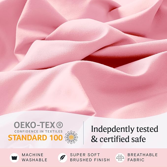 LuxClub 3 PC Sheet Set Bed Sheets Deep Pockets 16" Eco Friendly Wrinkle Free Cooling Machine Washable Hotel Bedding Silky Soft - Baby Pink Twin XL