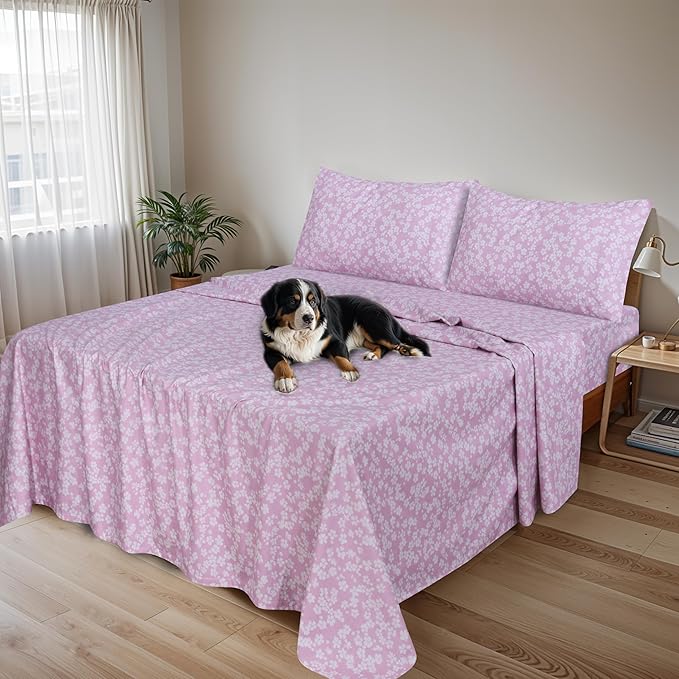 RUVANTI Flannel Sheets California King Size - 100% Cotton Brushed Cal King Bed Sheets Set - Deep Pockets 14 Inches - All Seasons Breathable & Extra Soft - Warm & Cozy, 4 Piece, Pink Flora