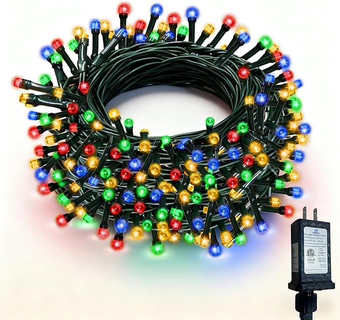 RPGT Christmas Light 100 LEDs 41ft Green Cable Wire Fairy String Twinkle Lights Plug in 12 Modes for Xmas Tree, Party, Indoor,Outdoor, Garden, Wedding, Home Decoration (Multi Color)